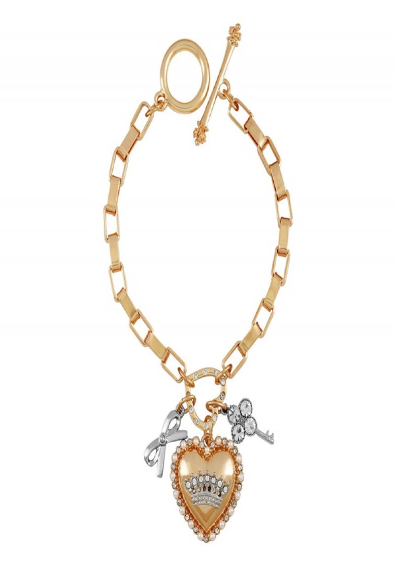 Juicy Couture Crown Charm & Heart Pendant Bracelet Gull | JC-SN651893