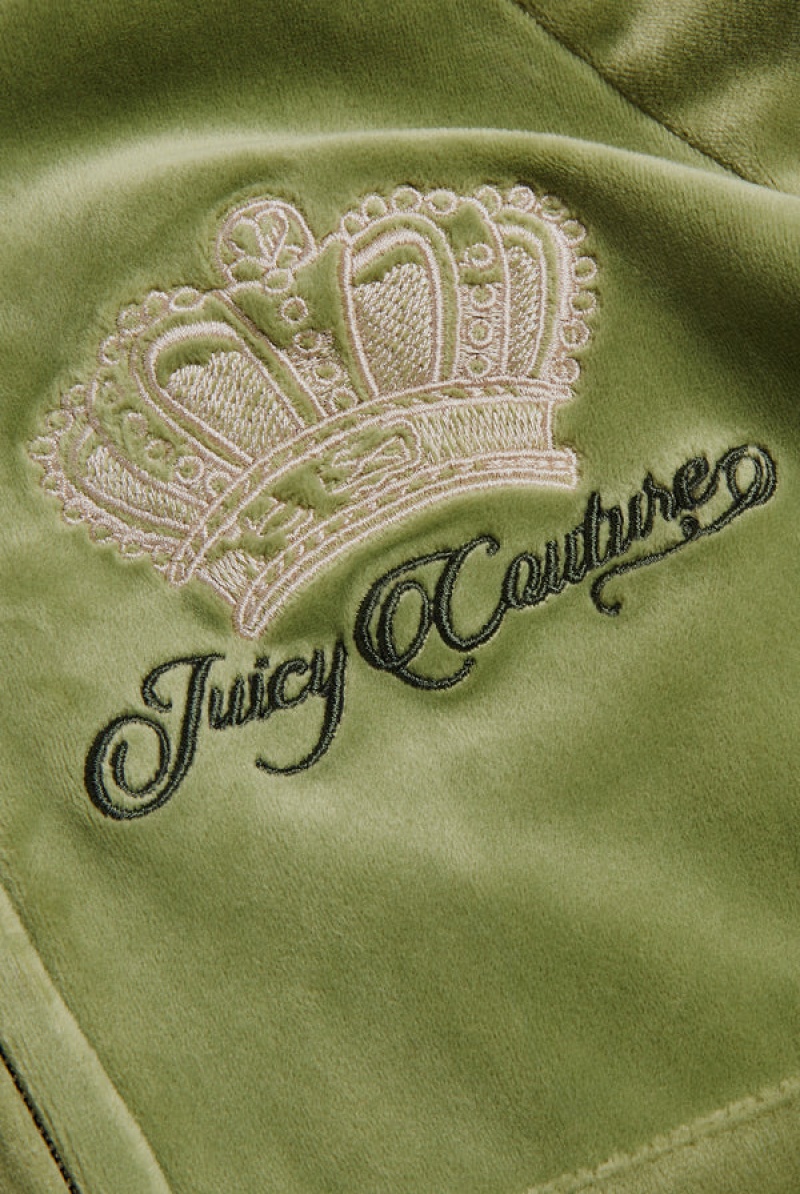 Juicy Couture Crown Embroide Velour Zip-through Hoodie Grønn | JC-SN651985