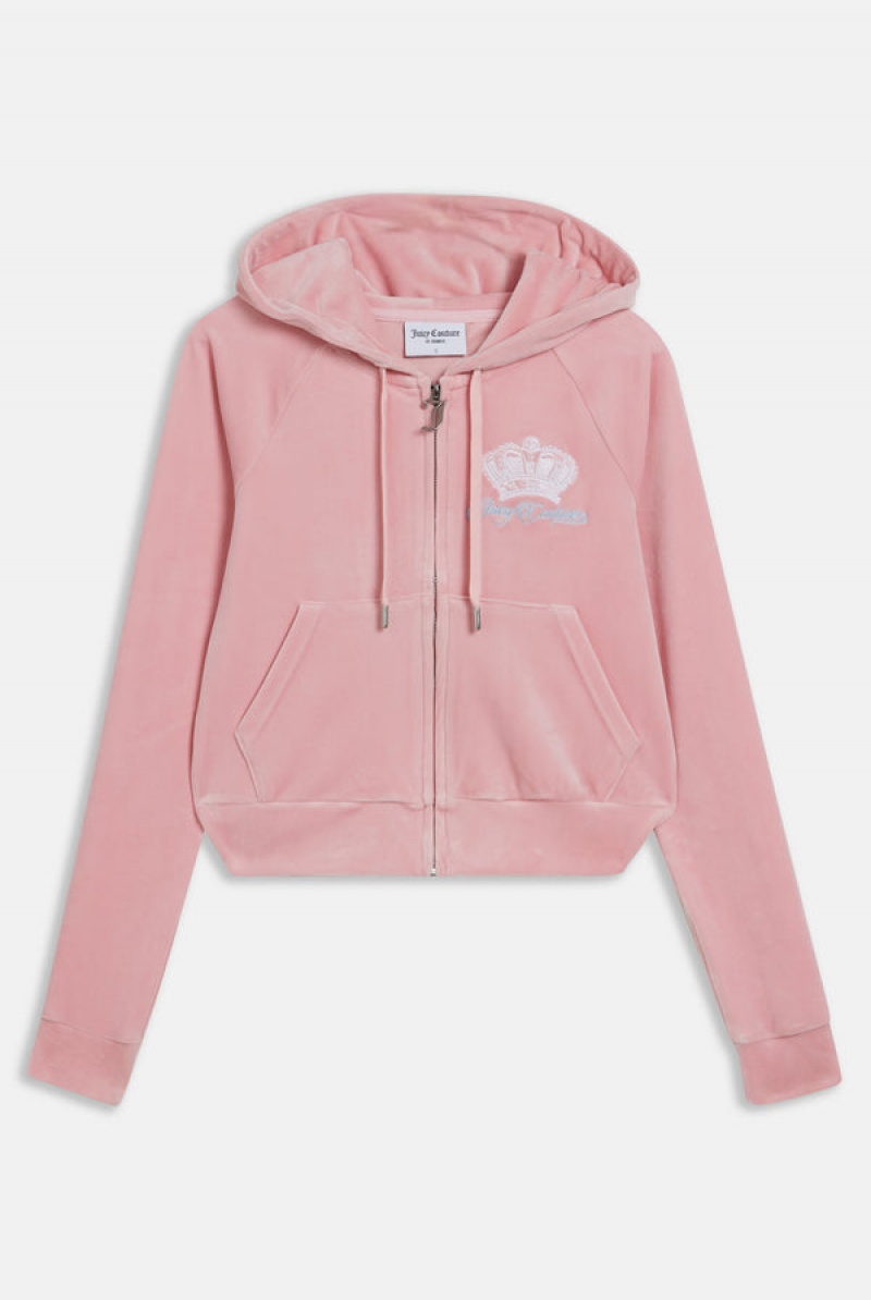 Juicy Couture Crown Embroide Velour Zip-through Hoodie Rosa | JC-SN651993