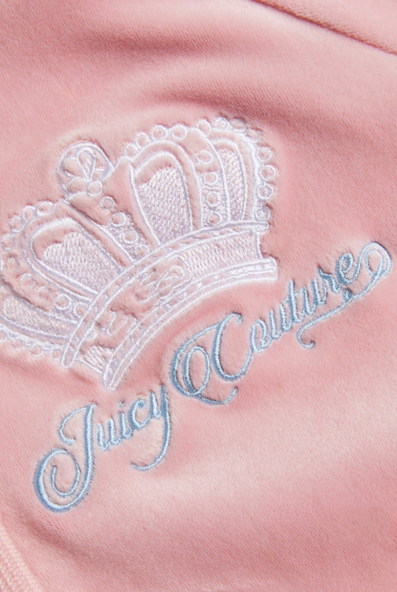 Juicy Couture Crown Embroide Velour Zip-through Hoodie Rosa | JC-SN651993