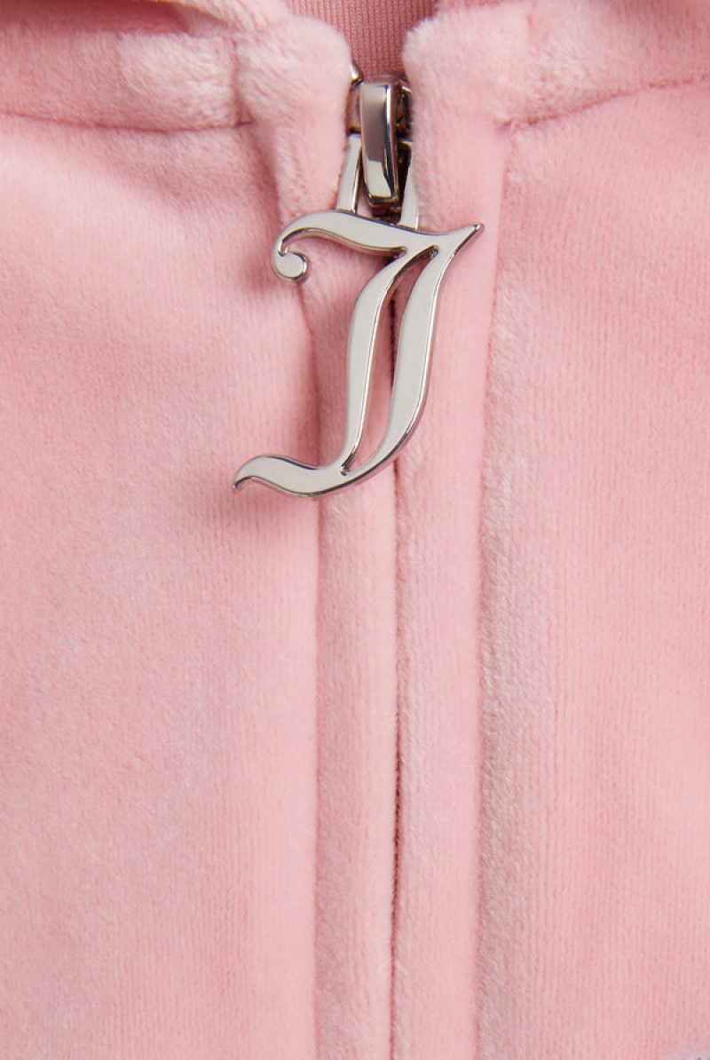 Juicy Couture Crown Embroide Velour Zip-through Hoodie Rosa | JC-SN651993