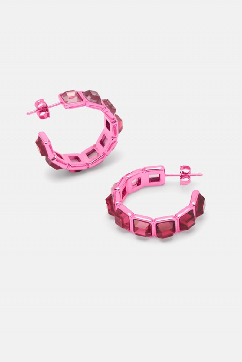 Juicy Couture Crystal Hoop Earrings Rosa | JC-SN652352