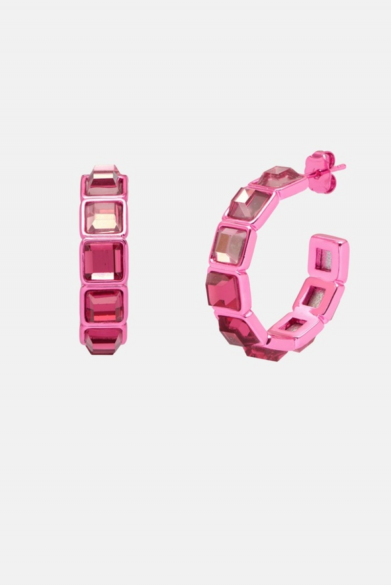 Juicy Couture Crystal Hoop Earrings Rosa | JC-SN652352