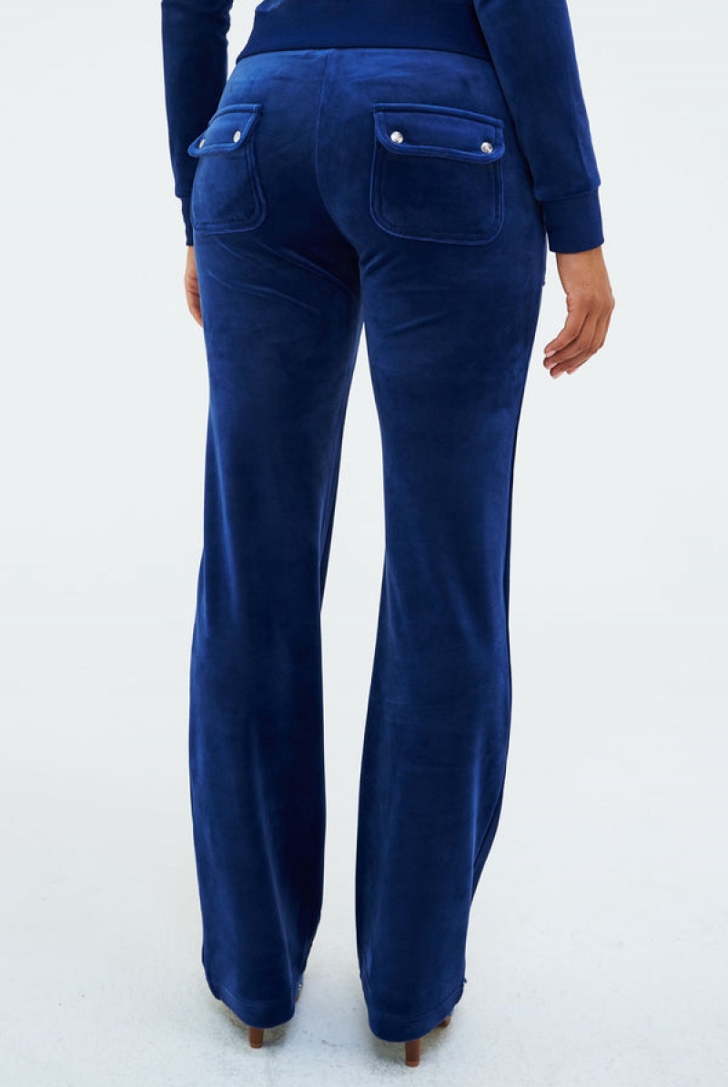 Juicy Couture Depths Classic Velour Del Ray Pocketed Bottoms Blå | JC-SN652101