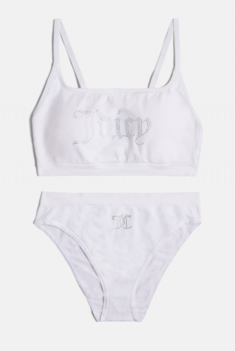 Juicy Couture Diamante High Leg Brief And Bralette Set Hvite | JC-SN652253