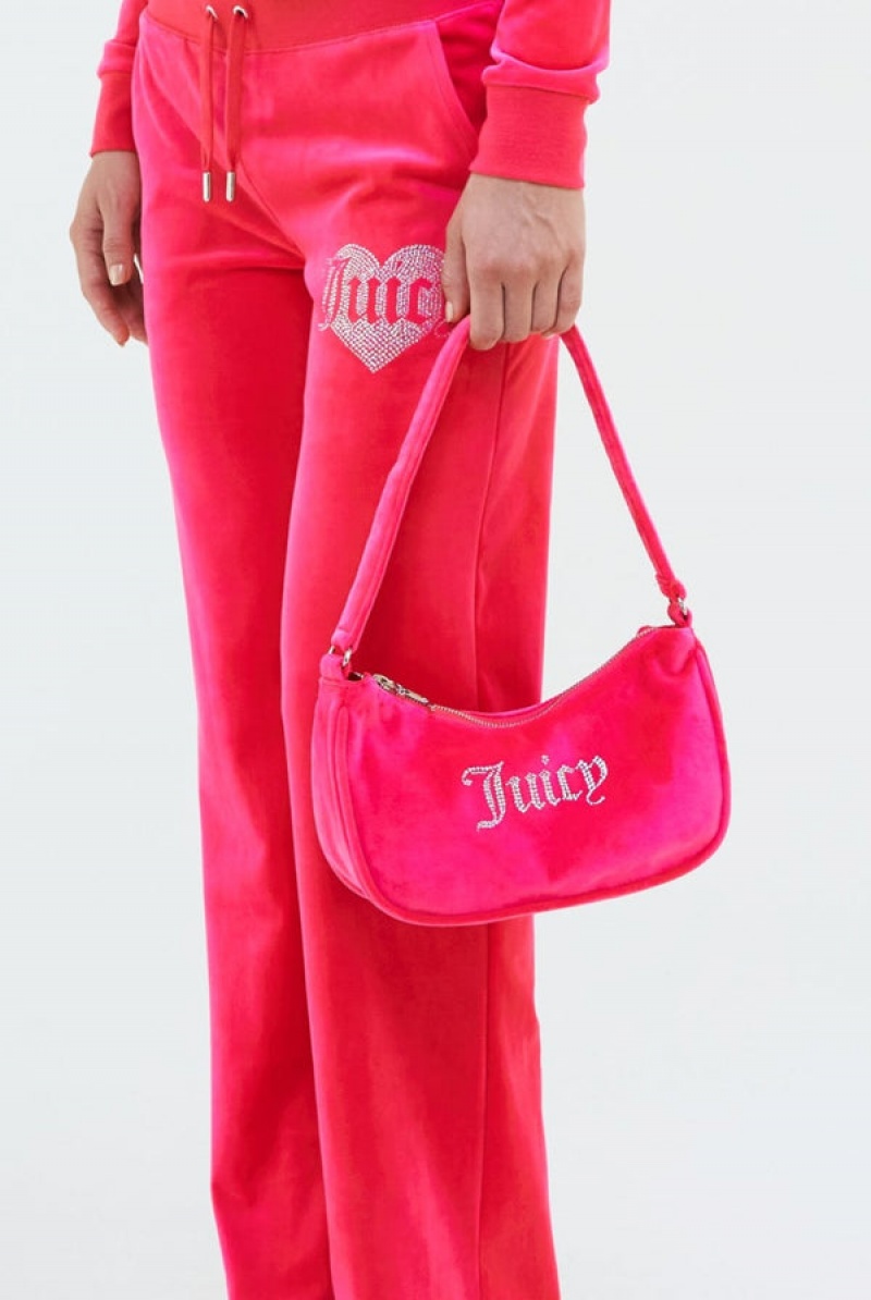 Juicy Couture Diamante Velour Shoulder Bag Rosa | JC-SN652215