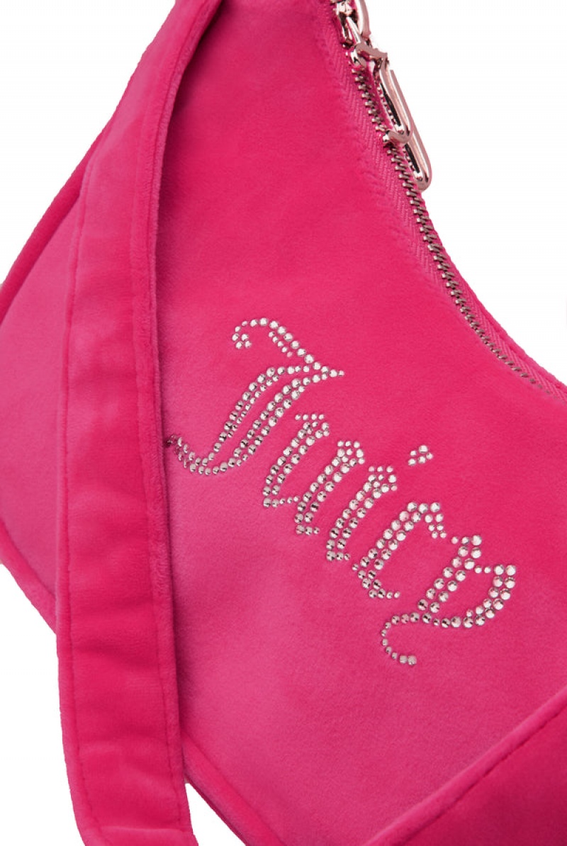 Juicy Couture Diamante Velour Shoulder Bag Rosa | JC-SN652215