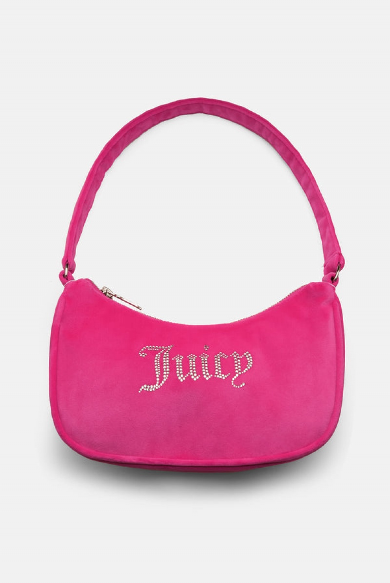 Juicy Couture Diamante Velour Shoulder Bag Rosa | JC-SN652215