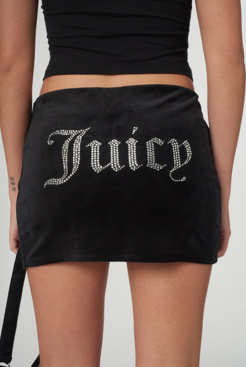 Juicy Couture Diamante Velour Split Mini Skirt Svarte | JC-SN652295