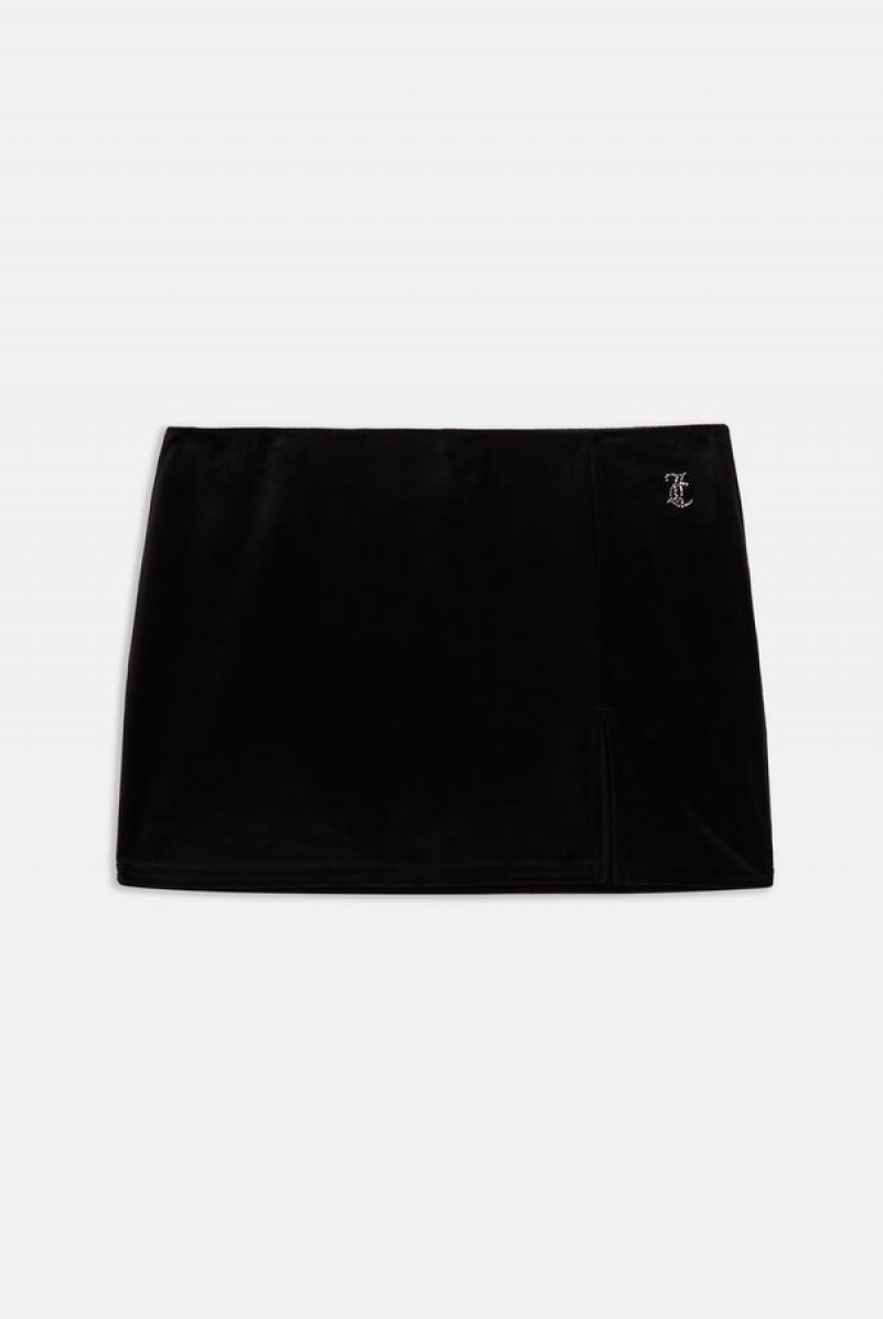 Juicy Couture Diamante Velour Split Mini Skirt Svarte | JC-SN652295