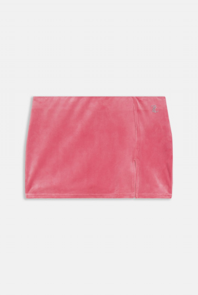 Juicy Couture Diamante Velour Split Mini Skirt Rosa | JC-SN652296