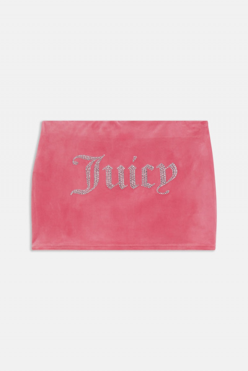 Juicy Couture Diamante Velour Split Mini Skirt Rosa | JC-SN652296