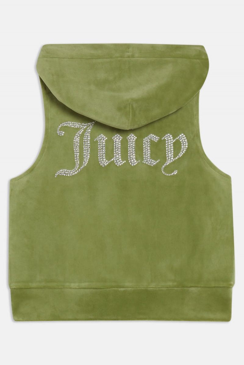 Juicy Couture Diamante Velour Zip-through Gilet Grønn | JC-SN651963