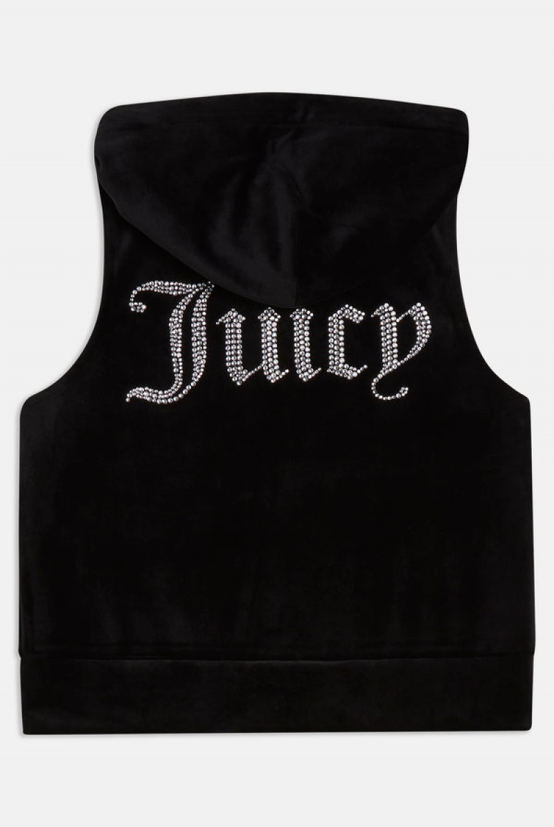 Juicy Couture Diamante Velour Zip-through Gilet Svarte | JC-SN651964