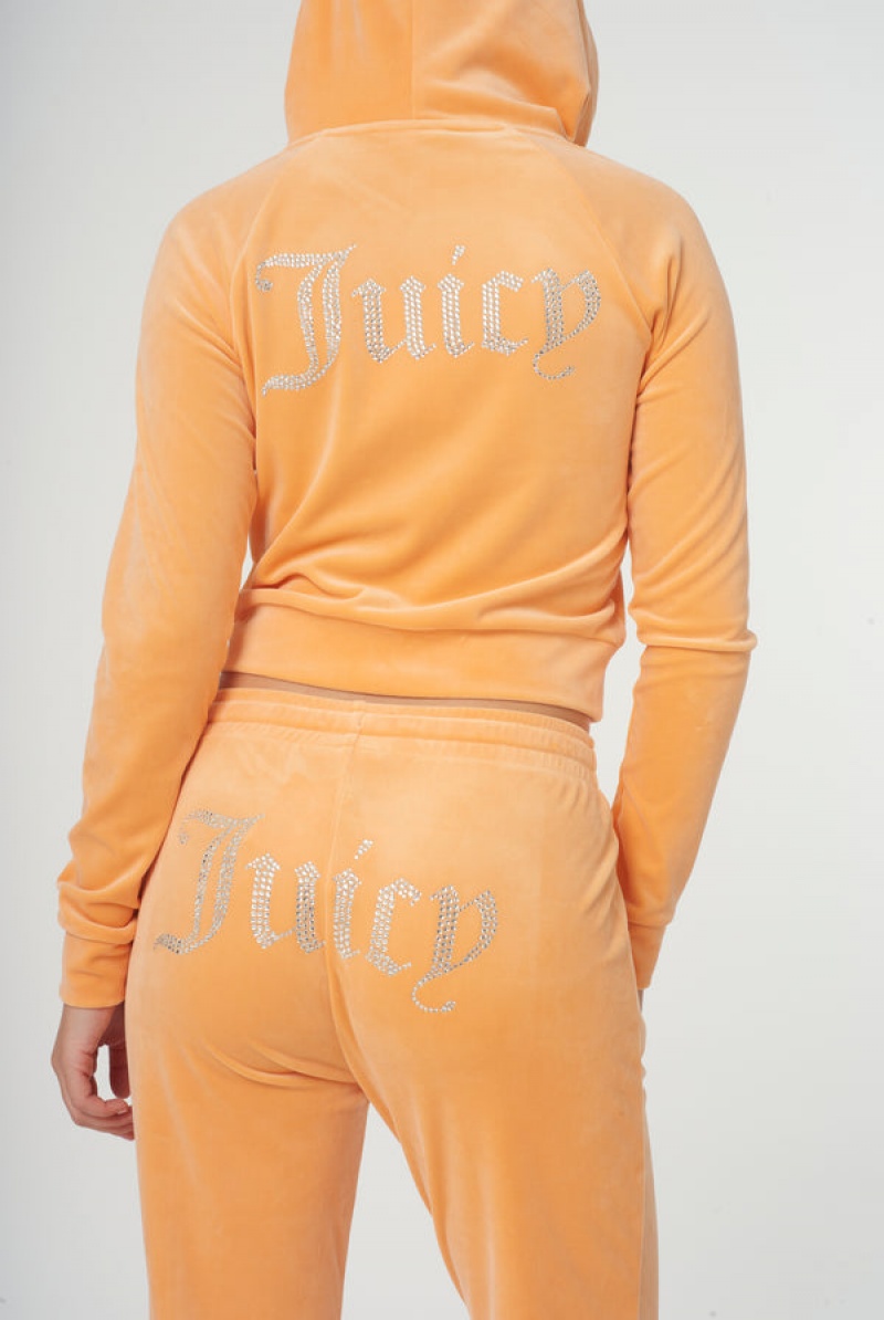 Juicy Couture Diamante Velour Zip-through Hoodie Oransje | JC-SN651980