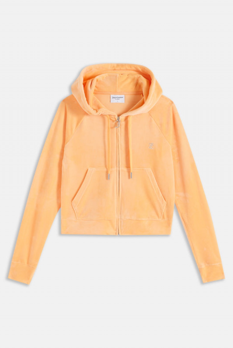 Juicy Couture Diamante Velour Zip-through Hoodie Oransje | JC-SN651980