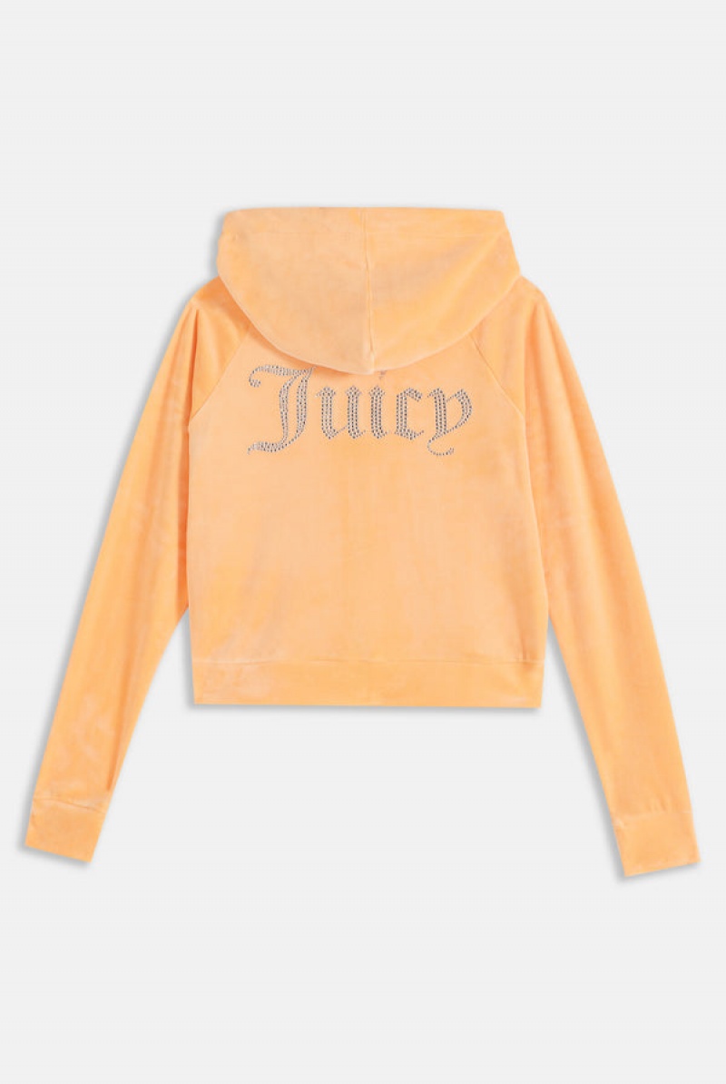 Juicy Couture Diamante Velour Zip-through Hoodie Oransje | JC-SN651980