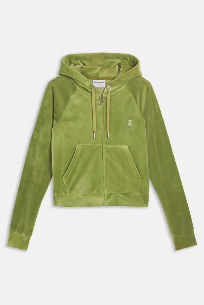 Juicy Couture Diamante Velour Zip-through Hoodie Grønn | JC-SN651984