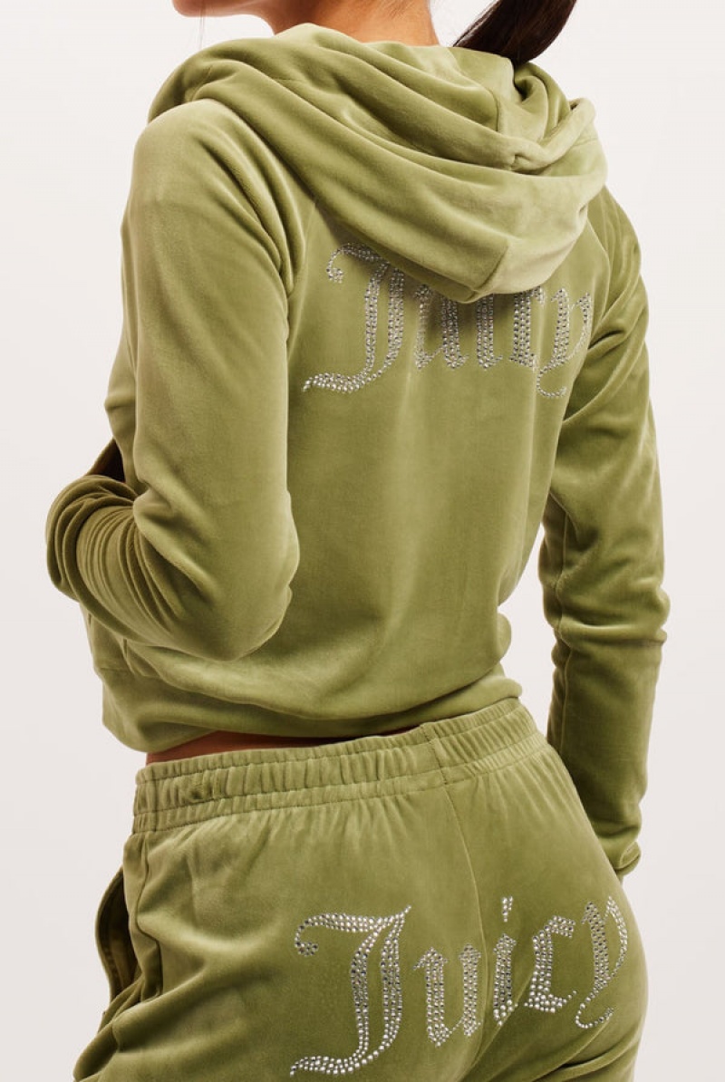 Juicy Couture Diamante Velour Zip-through Hoodie Grønn | JC-SN651984