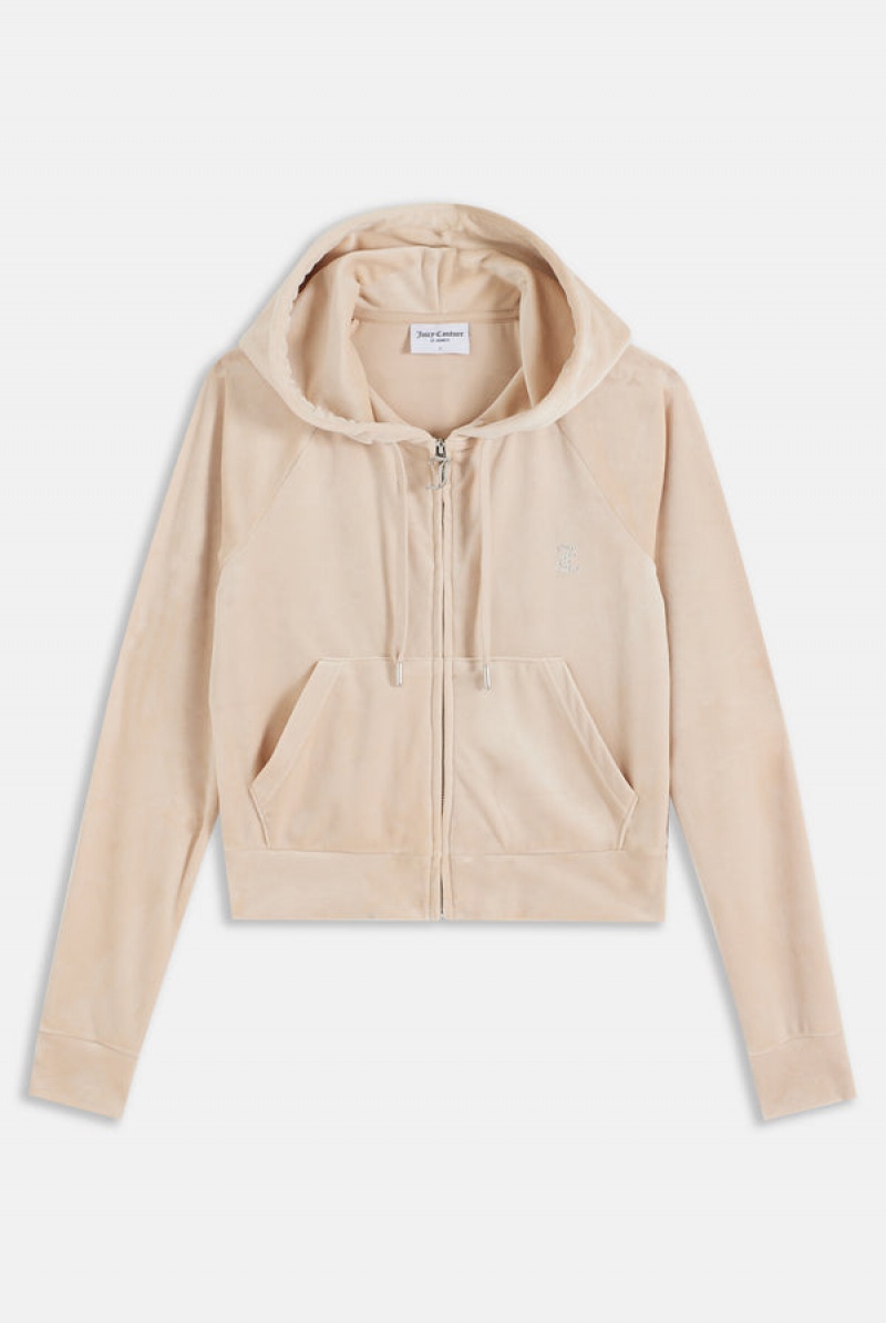 Juicy Couture Diamante Velour Zip-through Hoodie Svarte | JC-SN652001