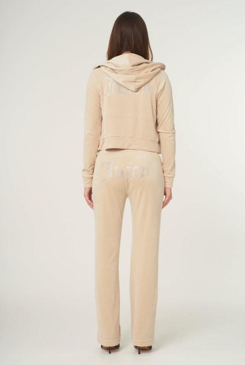 Juicy Couture Diamante Velour Zip-through Hoodie Svarte | JC-SN652001