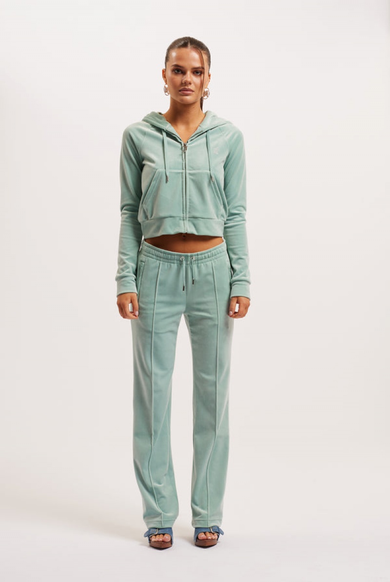 Juicy Couture Diamante Velour Zip-through Hoodie Blå | JC-SN652112