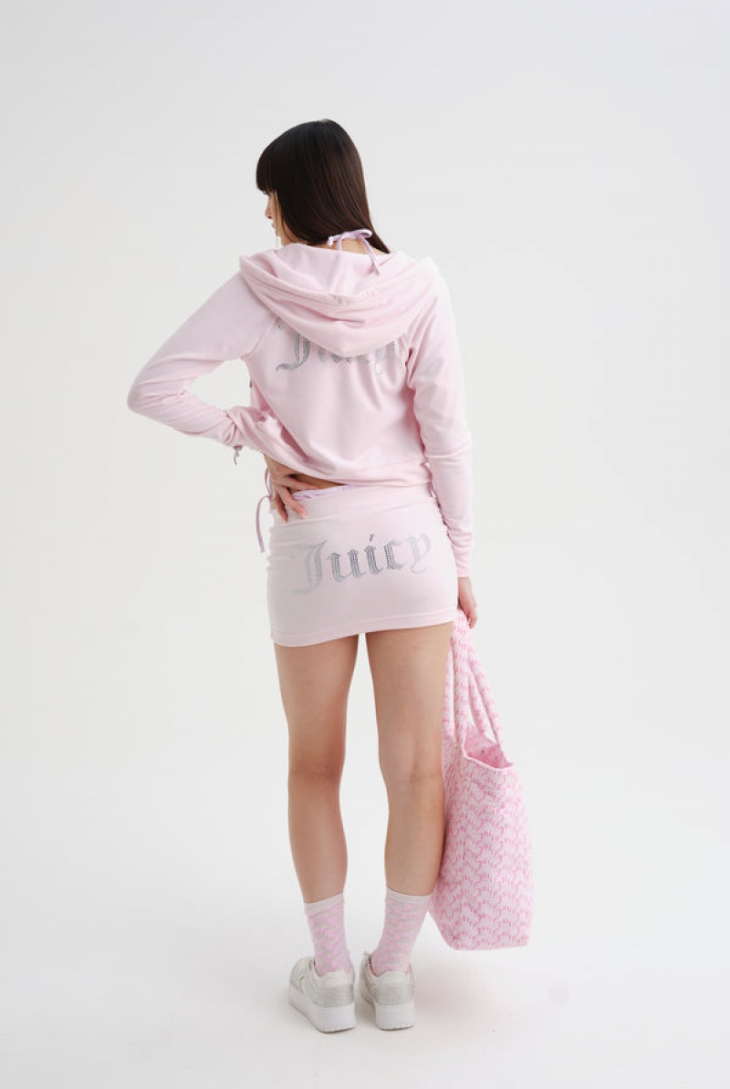 Juicy Couture Diamante Velour Zip-through Hoodie Rosa | JC-SN652139