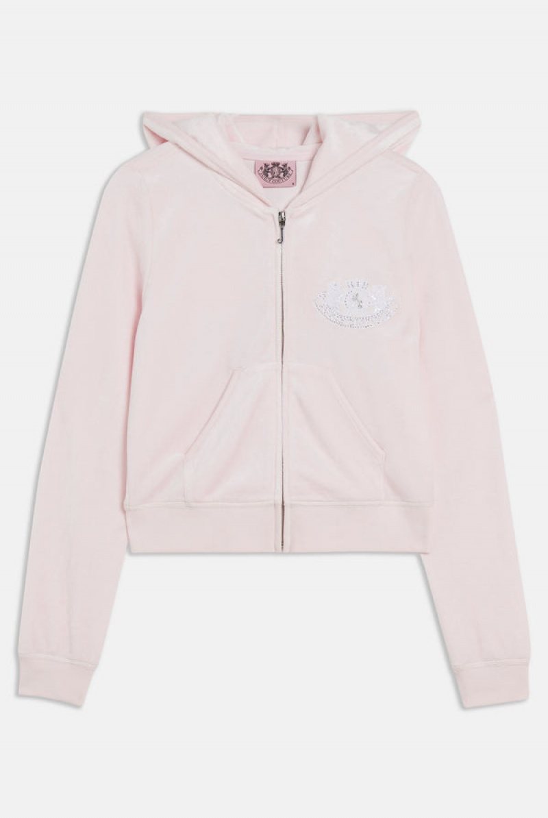 Juicy Couture Dog Crest Bamboo Velour Heritage Hoodie Rosa | JC-SN652170