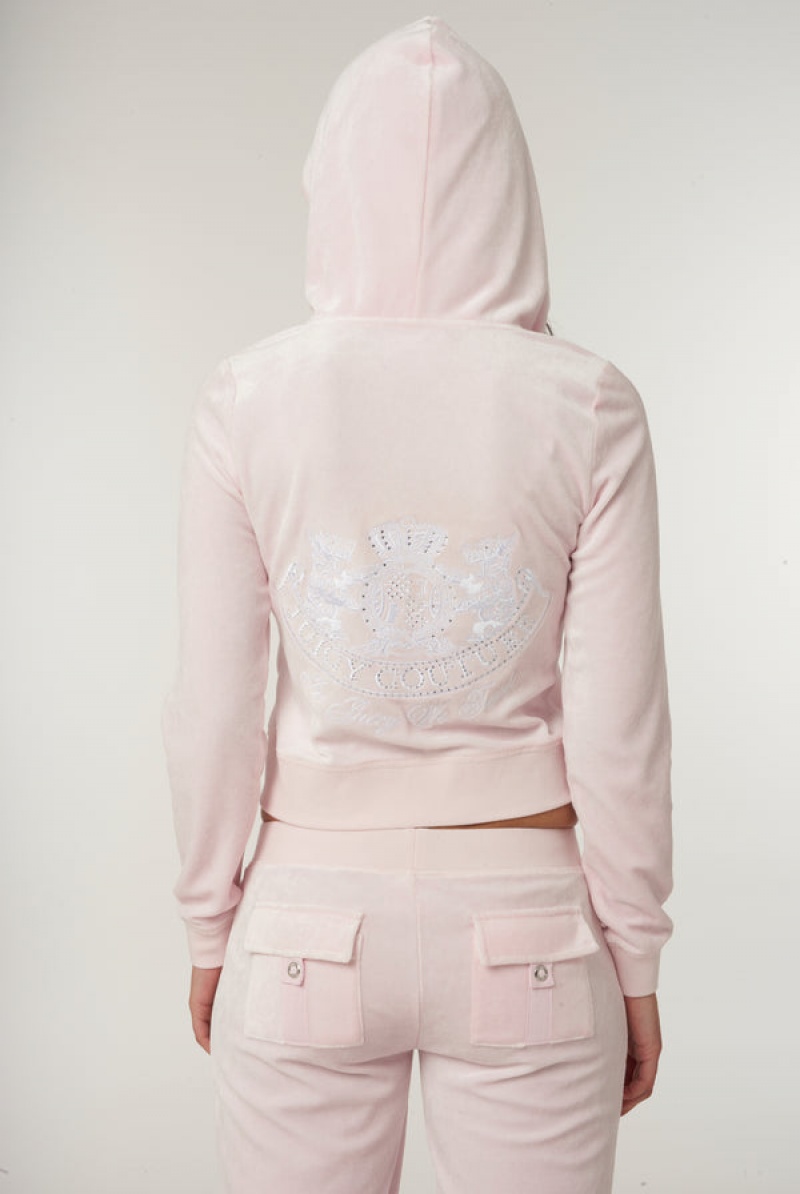 Juicy Couture Dog Crest Bamboo Velour Heritage Hoodie Rosa | JC-SN652170