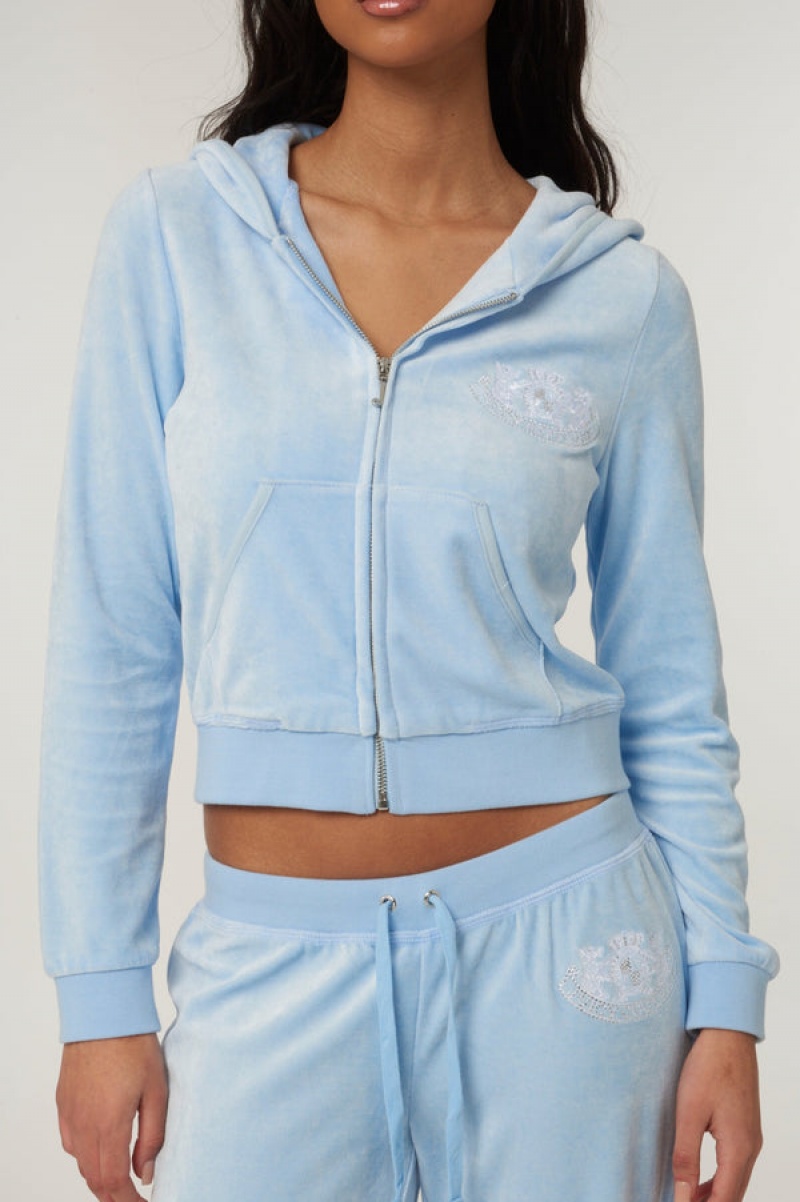 Juicy Couture Dog Crest Bamboo Velour Heritage Hoodie Blå | JC-SN652173