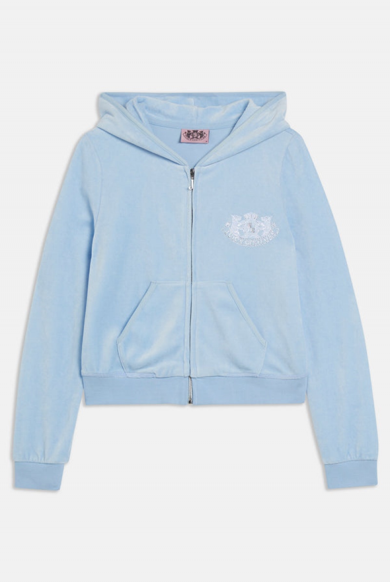 Juicy Couture Dog Crest Bamboo Velour Heritage Hoodie Blå | JC-SN652173