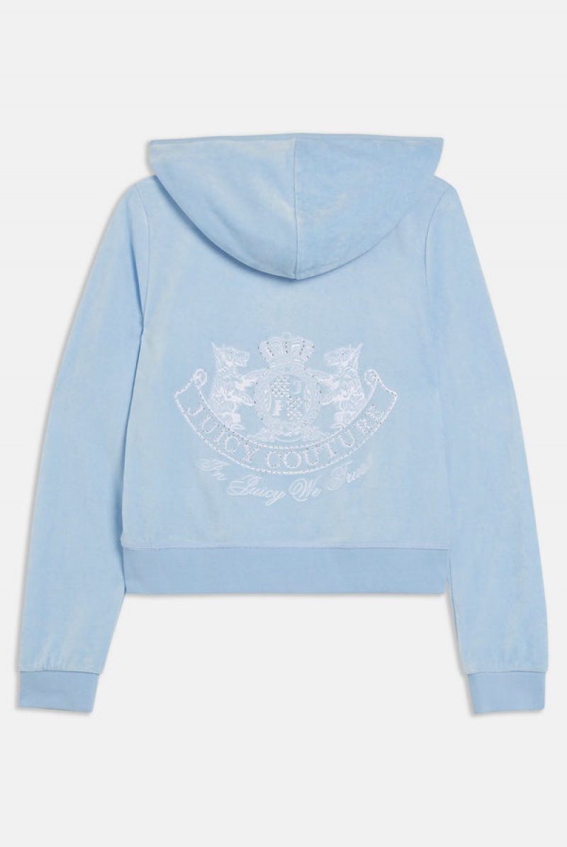 Juicy Couture Dog Crest Bamboo Velour Heritage Hoodie Blå | JC-SN652173