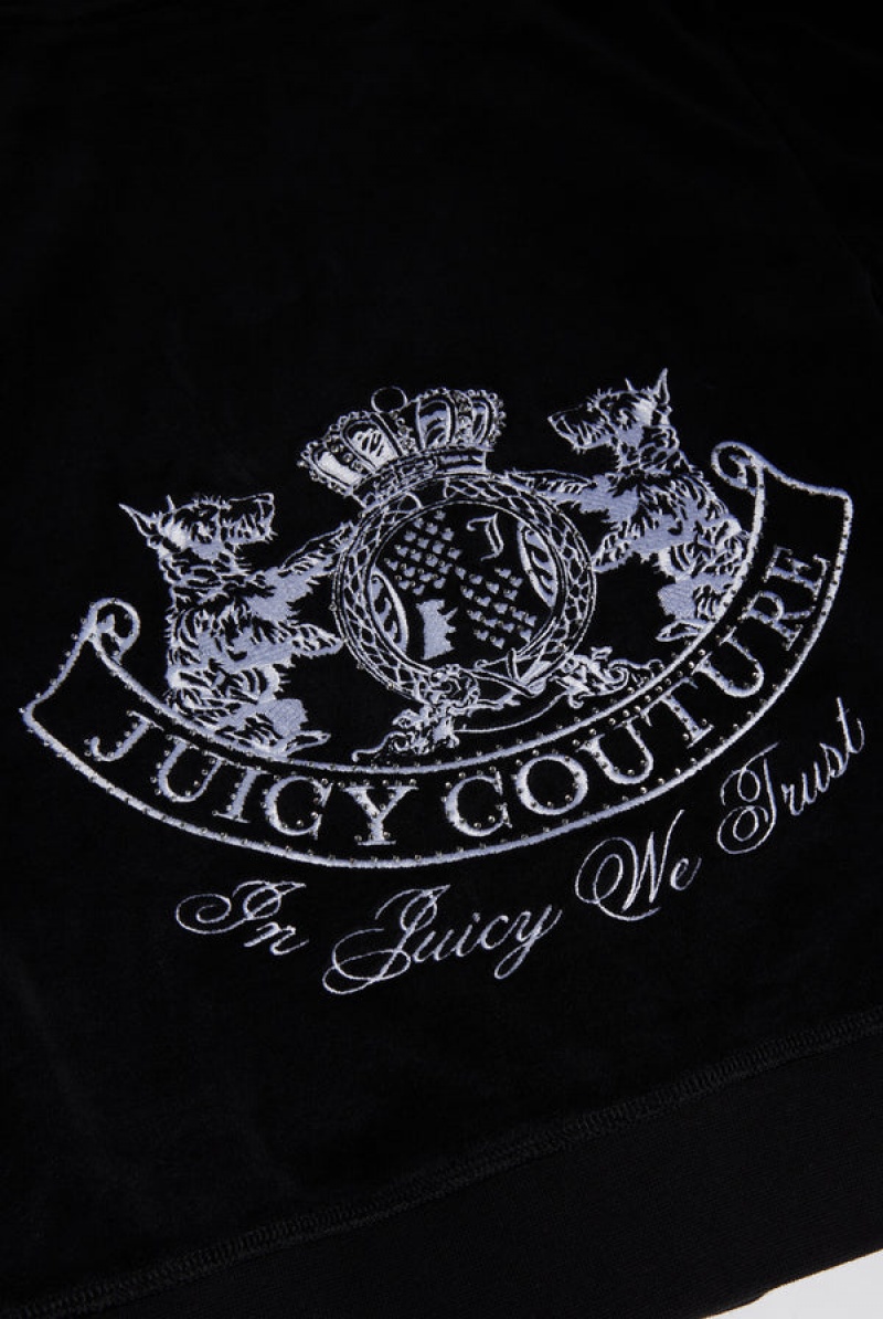 Juicy Couture Dog Crest Bamboo Velour Heritage Hoodie Svarte | JC-SN652174