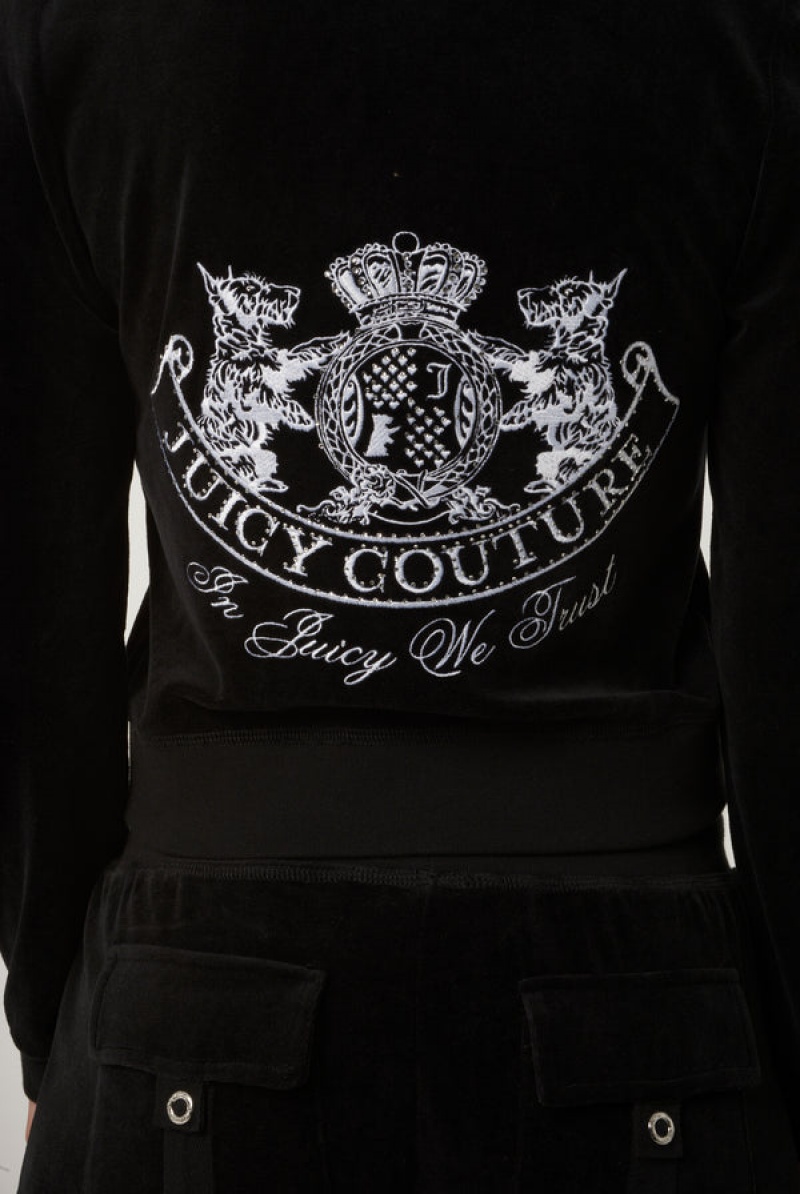 Juicy Couture Dog Crest Bamboo Velour Heritage Hoodie Svarte | JC-SN652174