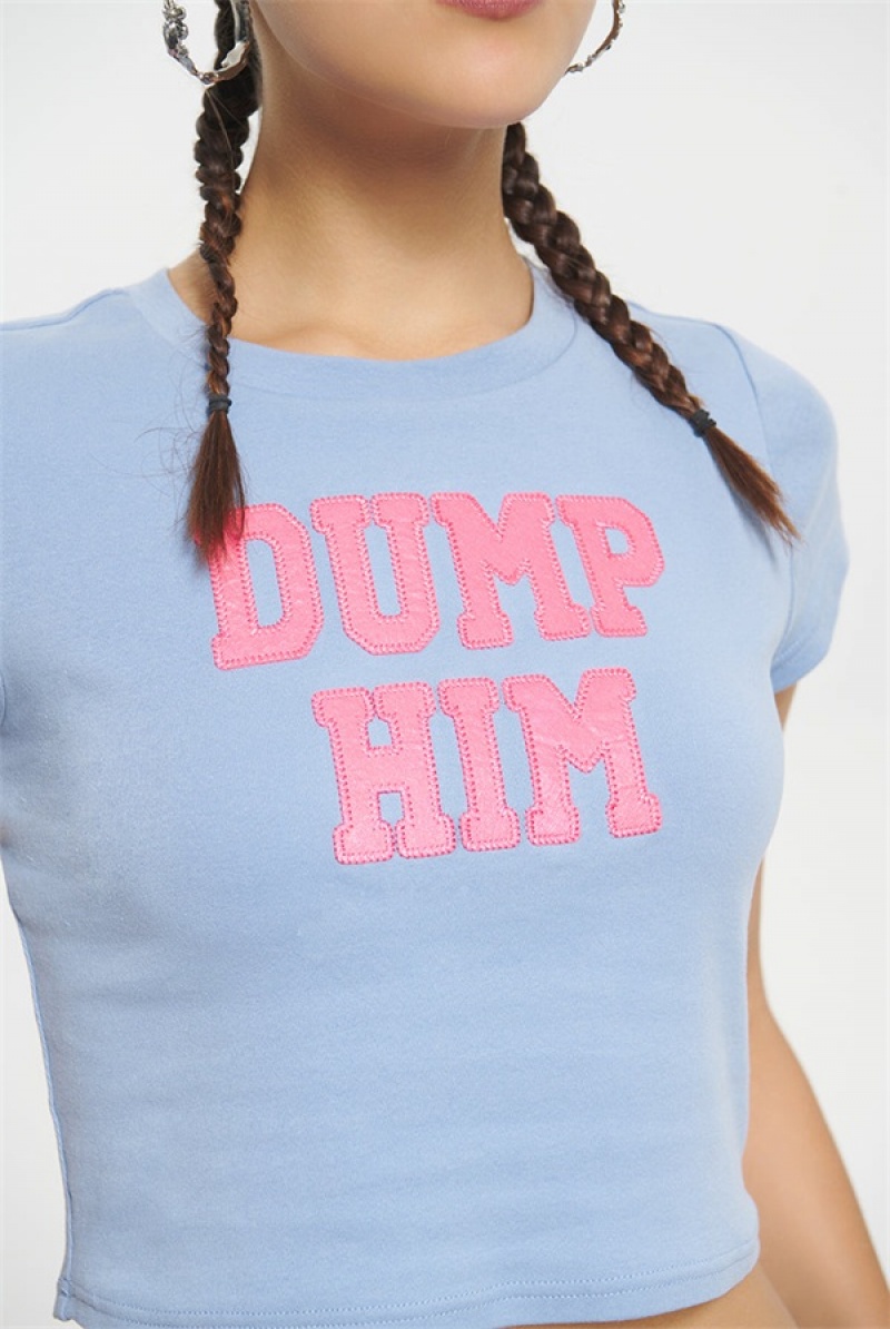 Juicy Couture Dump Him Baby Tee Blå | JC-SN651640