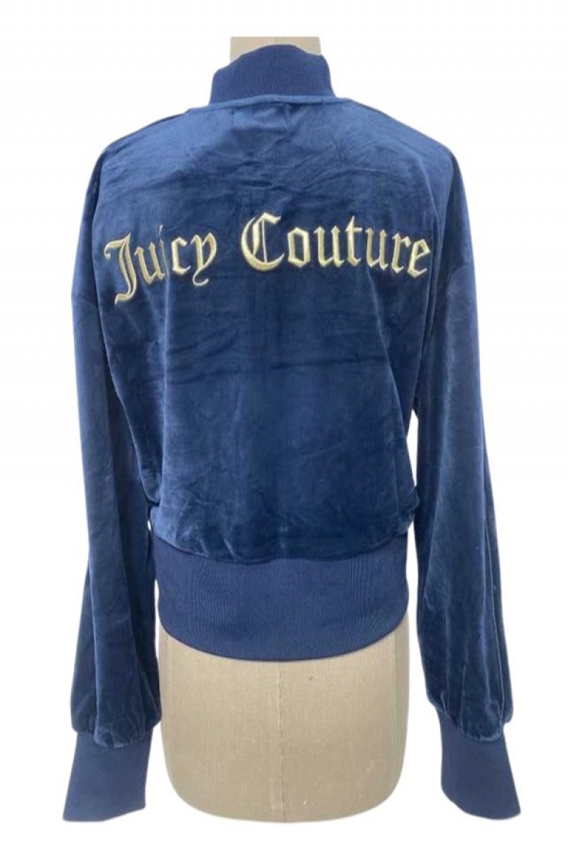 Juicy Couture Embroidered Velour Bomber Jacket—rejuiced Blå | JC-SN651647