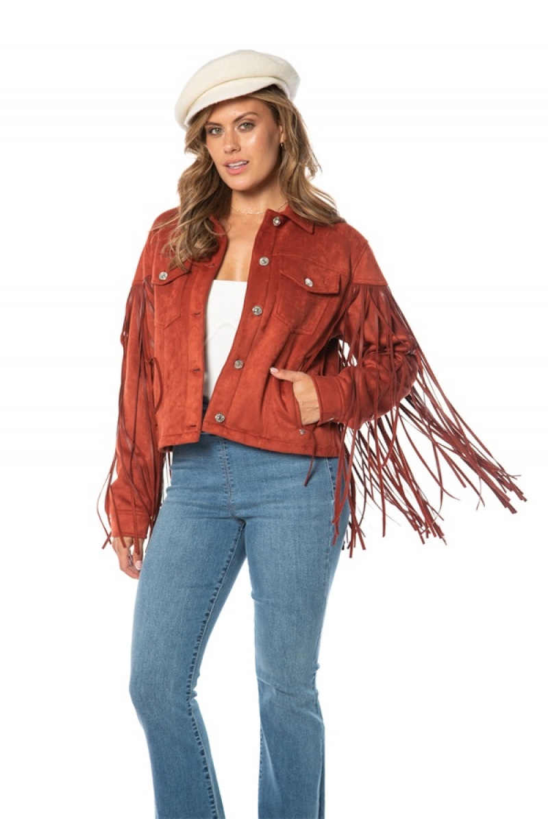 Juicy Couture Faux Lær Fringe Trucker Jacket Rød | JC-SN651676