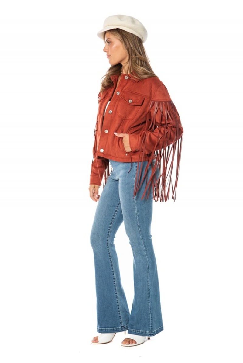 Juicy Couture Faux Lær Fringe Trucker Jacket Rød | JC-SN651676