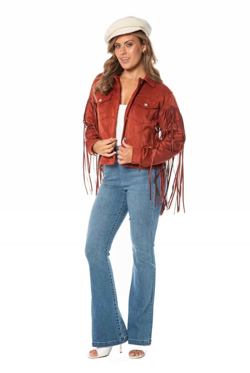 Juicy Couture Faux Lær Fringe Trucker Jacket Rød | JC-SN651676