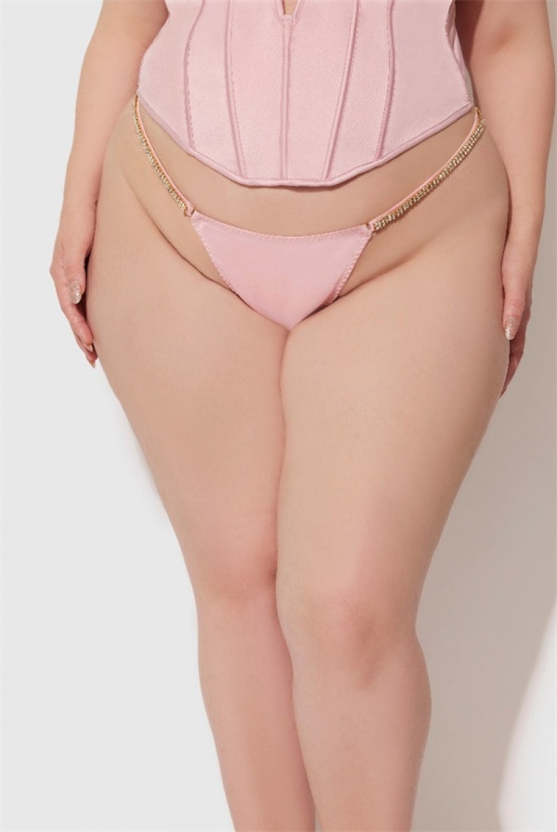 Juicy Couture Frederick's X Juicy Satin & Rhinestone G-string Lyse Rosa | JC-SN651784