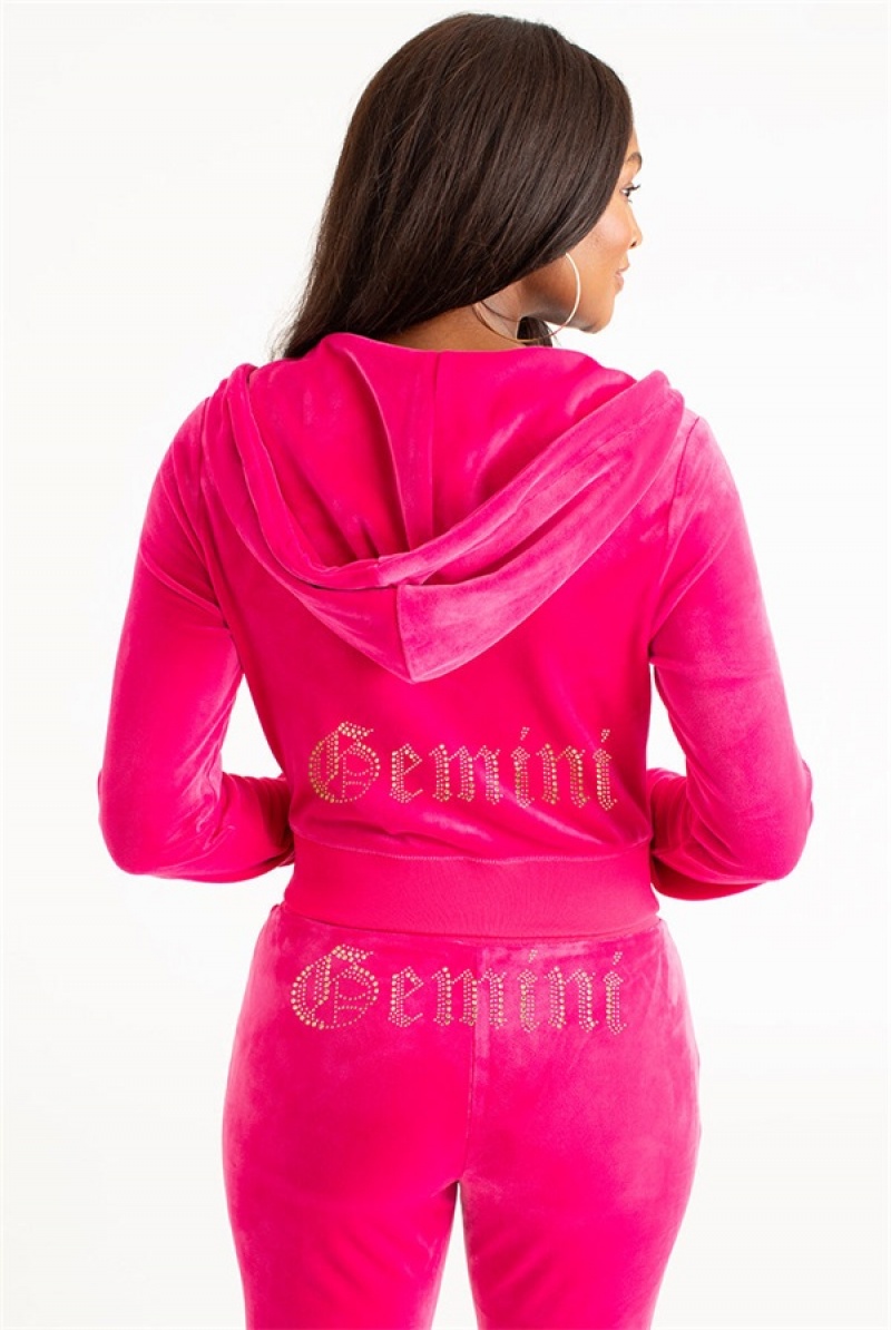 Juicy Couture Gemini Big Bling Velour Hoodie Rosa | JC-SN651663