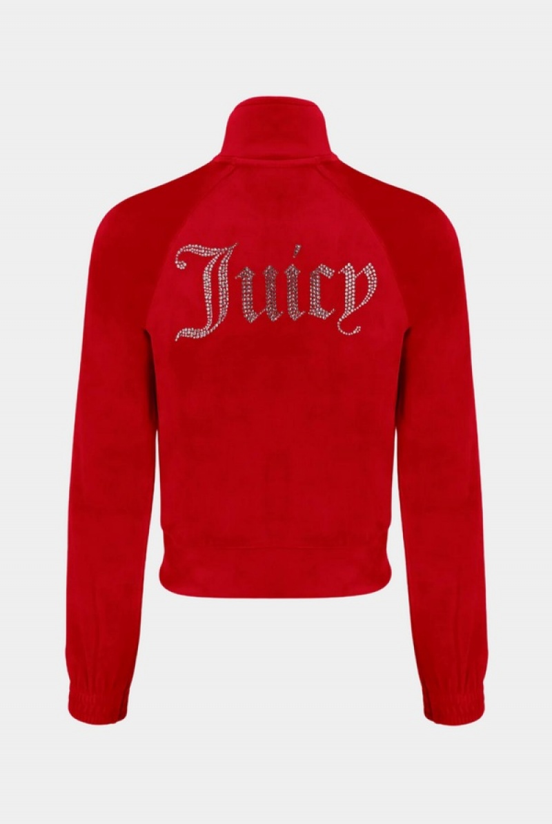 Juicy Couture Goji Berry Velour Diamante Tracktop Rød | JC-SN652057