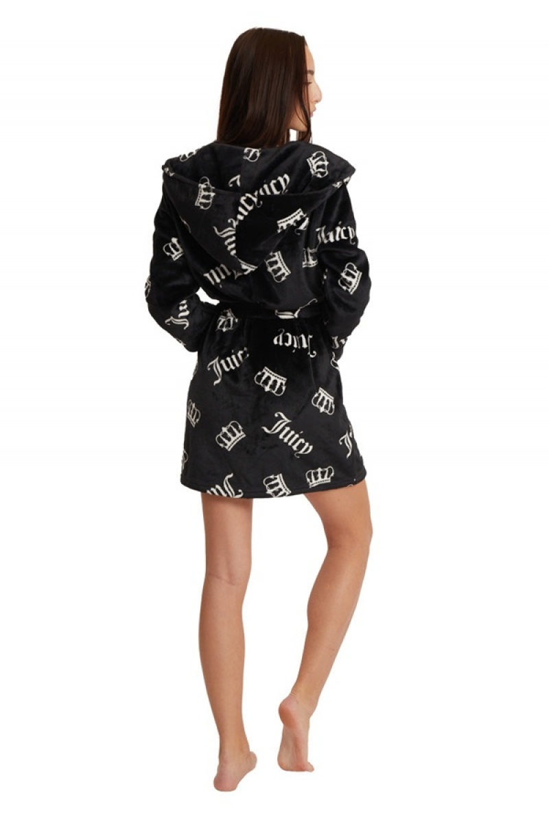 Juicy Couture Hette Luxe Plush Robe Svarte | JC-SN651788