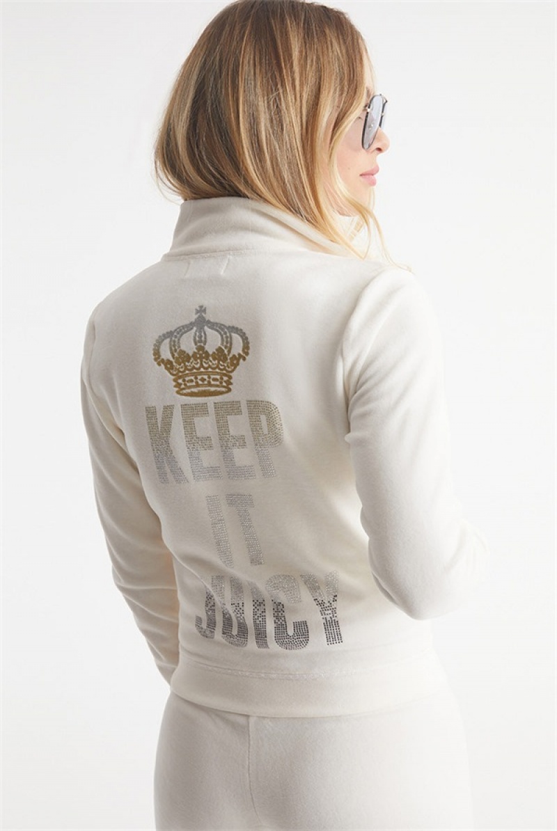 Juicy Couture Keep It Juicy Bomull Velour Mockneck Track Jacket Hvite | JC-SN651541