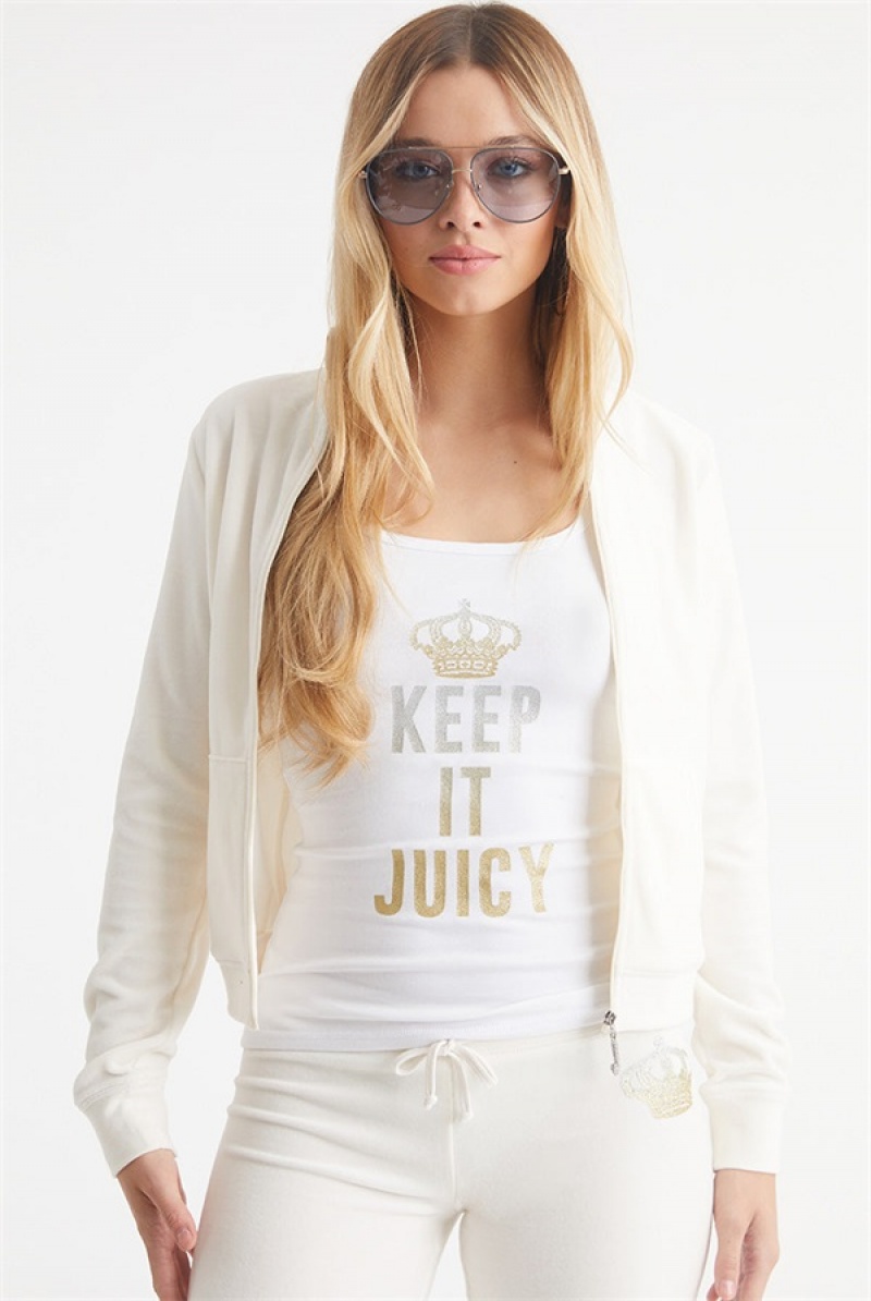 Juicy Couture Keep It Juicy Bomull Velour Mockneck Track Jacket Hvite | JC-SN651541