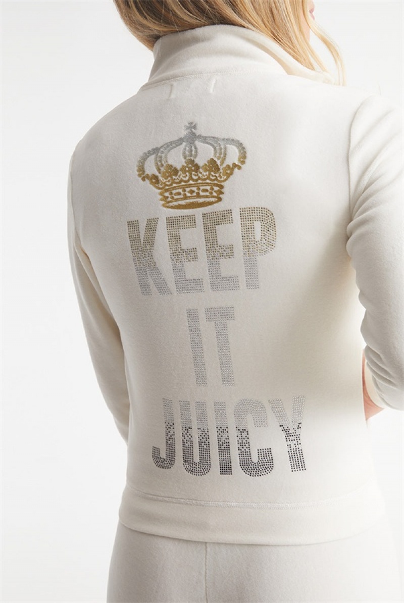 Juicy Couture Keep It Juicy Bomull Velour Mockneck Track Jacket Hvite | JC-SN651541