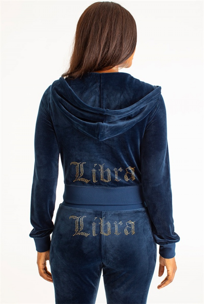 Juicy Couture Libra Big Bling Velour Hoodie Blå | JC-SN651651