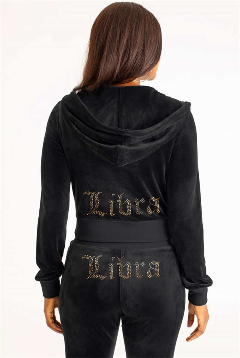 Juicy Couture Libra Big Bling Velour Hoodie Svarte | JC-SN651659