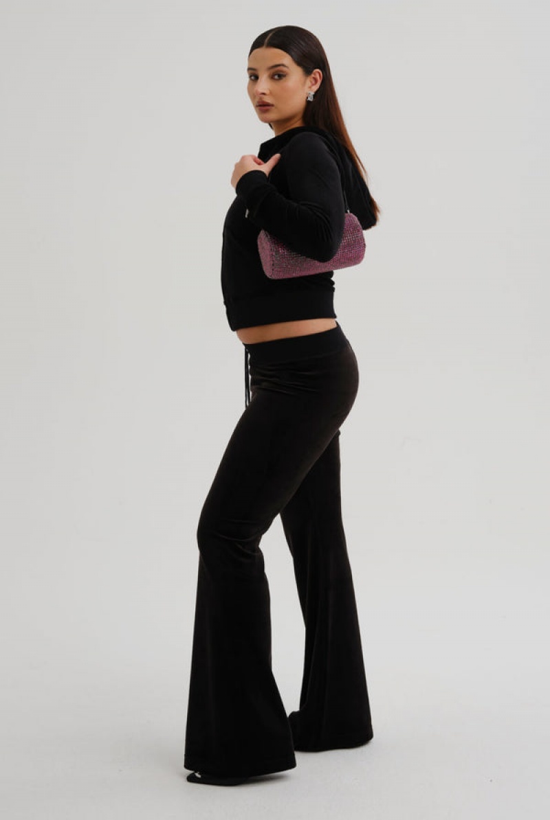 Juicy Couture Low Rise Flare Classic Velour Track Pant Svarte | JC-SN652012