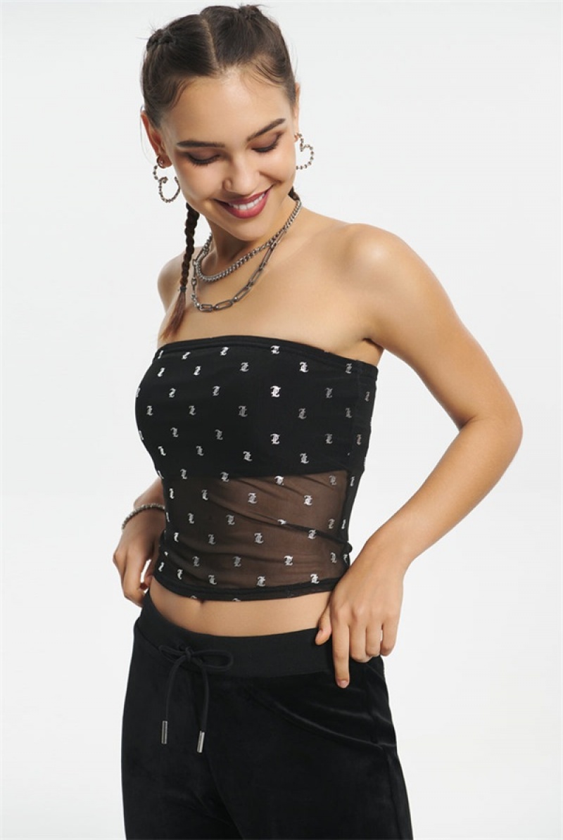 Juicy Couture Metallic Monogram Mesh Tube Top Svarte | JC-SN651627